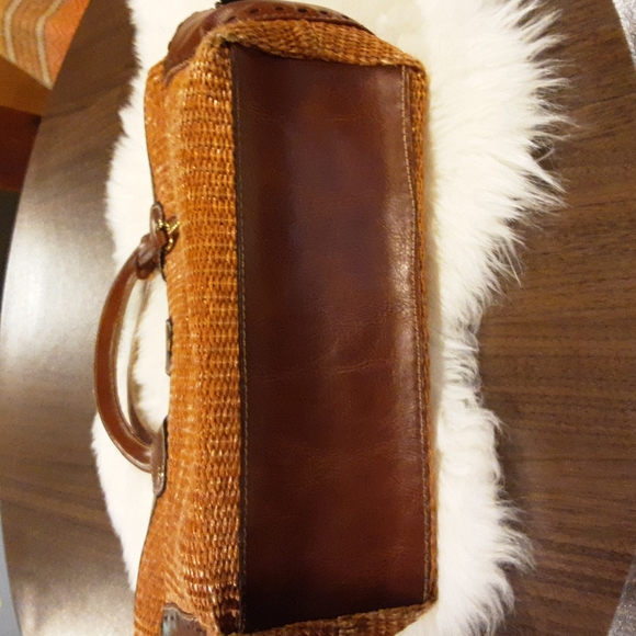 Fossil Vintage Brown Woven Straw Triple Compartment Satchel Purse Bag - Picture 4 of 7